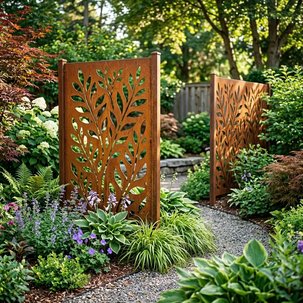 Sichtschutz im Garten aus Cortenstahl