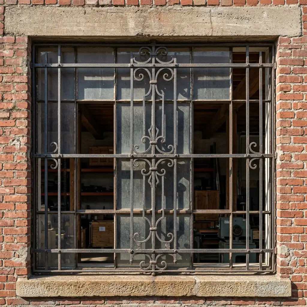 Fenstergitter an einem Lagerfenster.